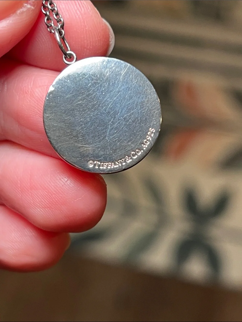 VTG Tiffany & Co. Sterling Silver Monogram Name Initial E Disc Pendant Necklace